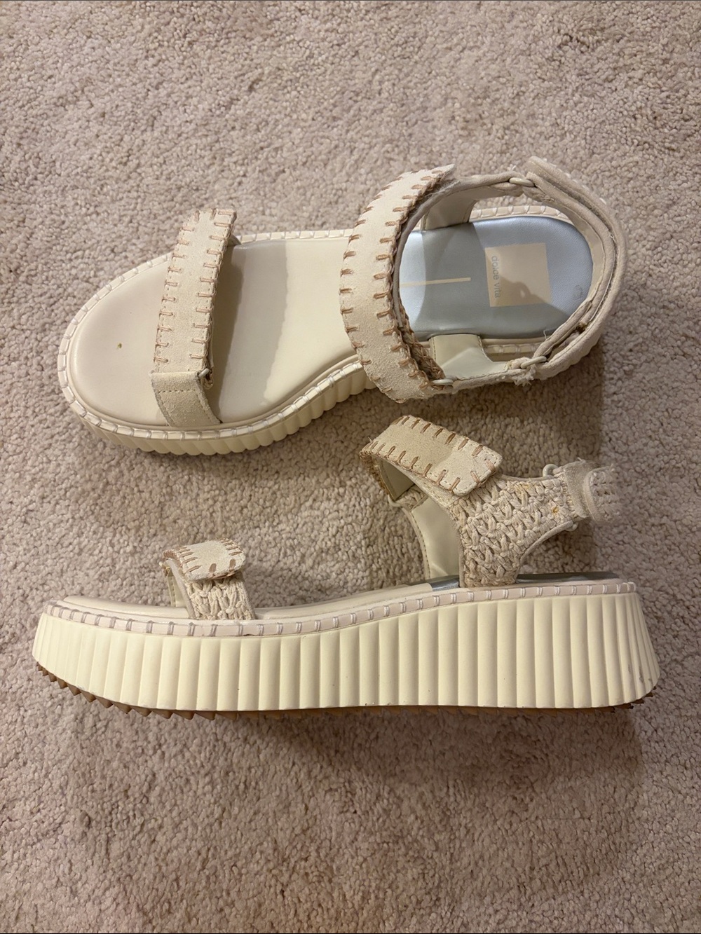 Kids Cream Platform Sandals with Velcro Straps